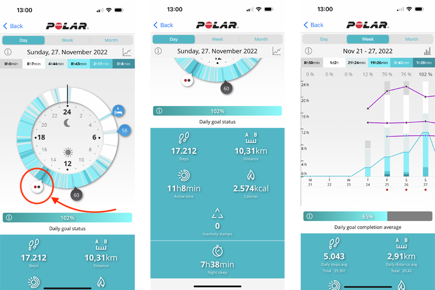 Man sieht die Polar Flow App.